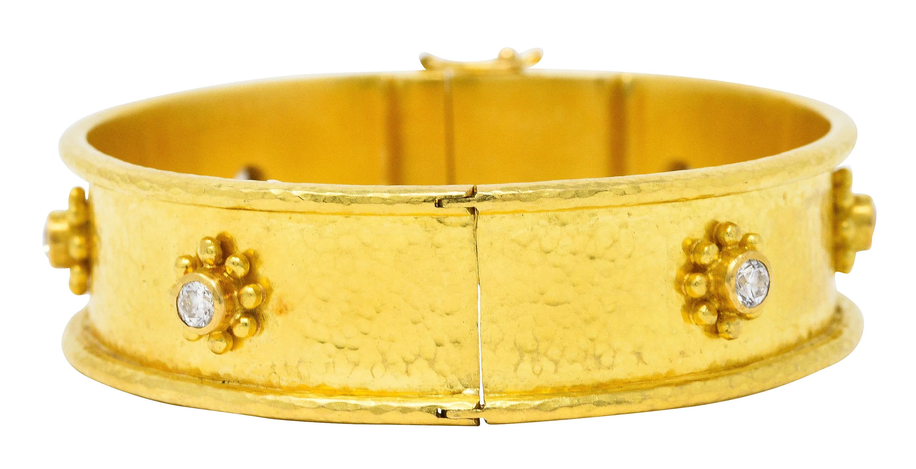 Elizabeth Locke Diamond Bangle Bracelet, 19 Karat Gold, Daisy Design