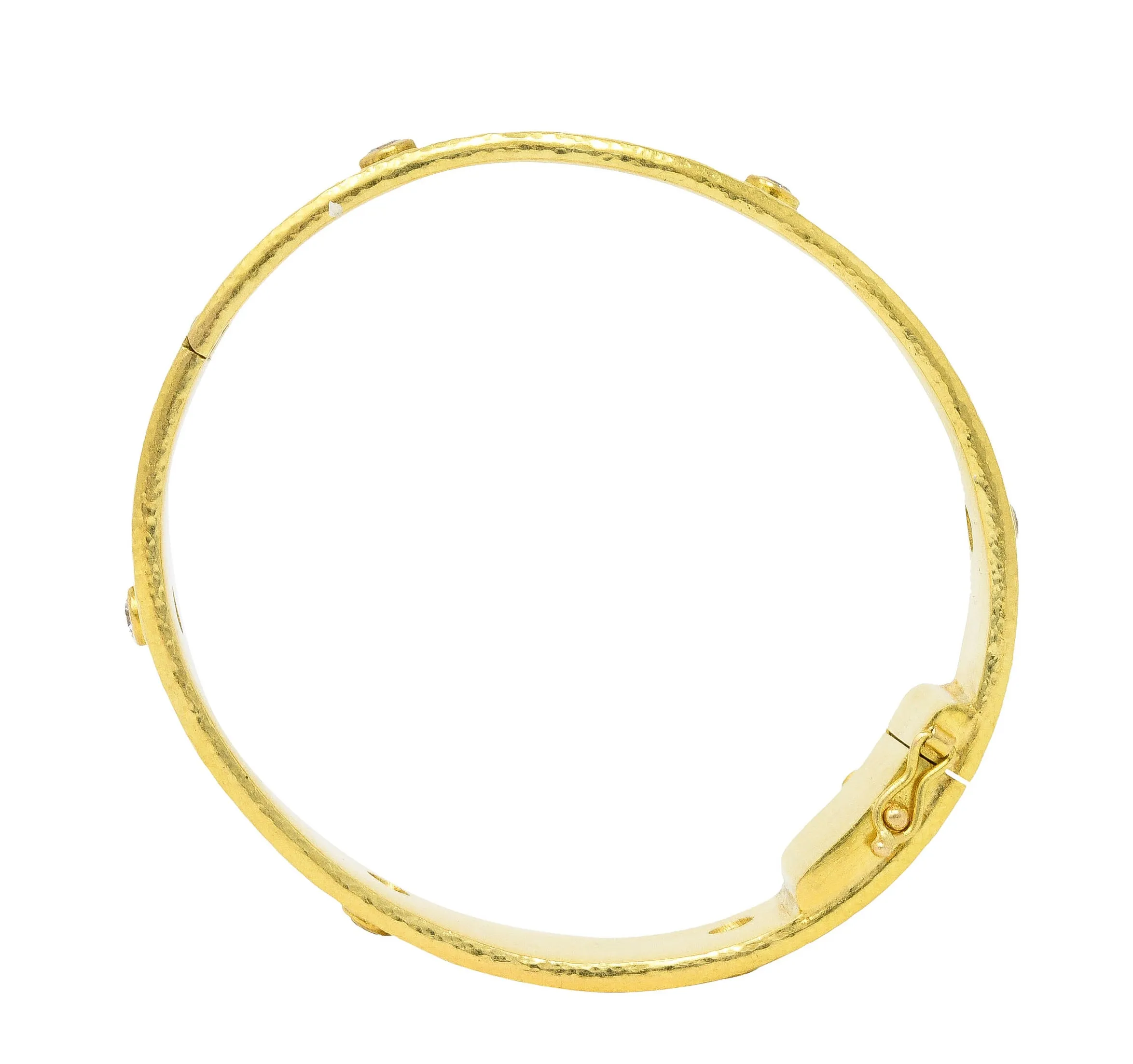 Elizabeth Locke Diamond Bangle Bracelet, 19 Karat Gold, Daisy Design