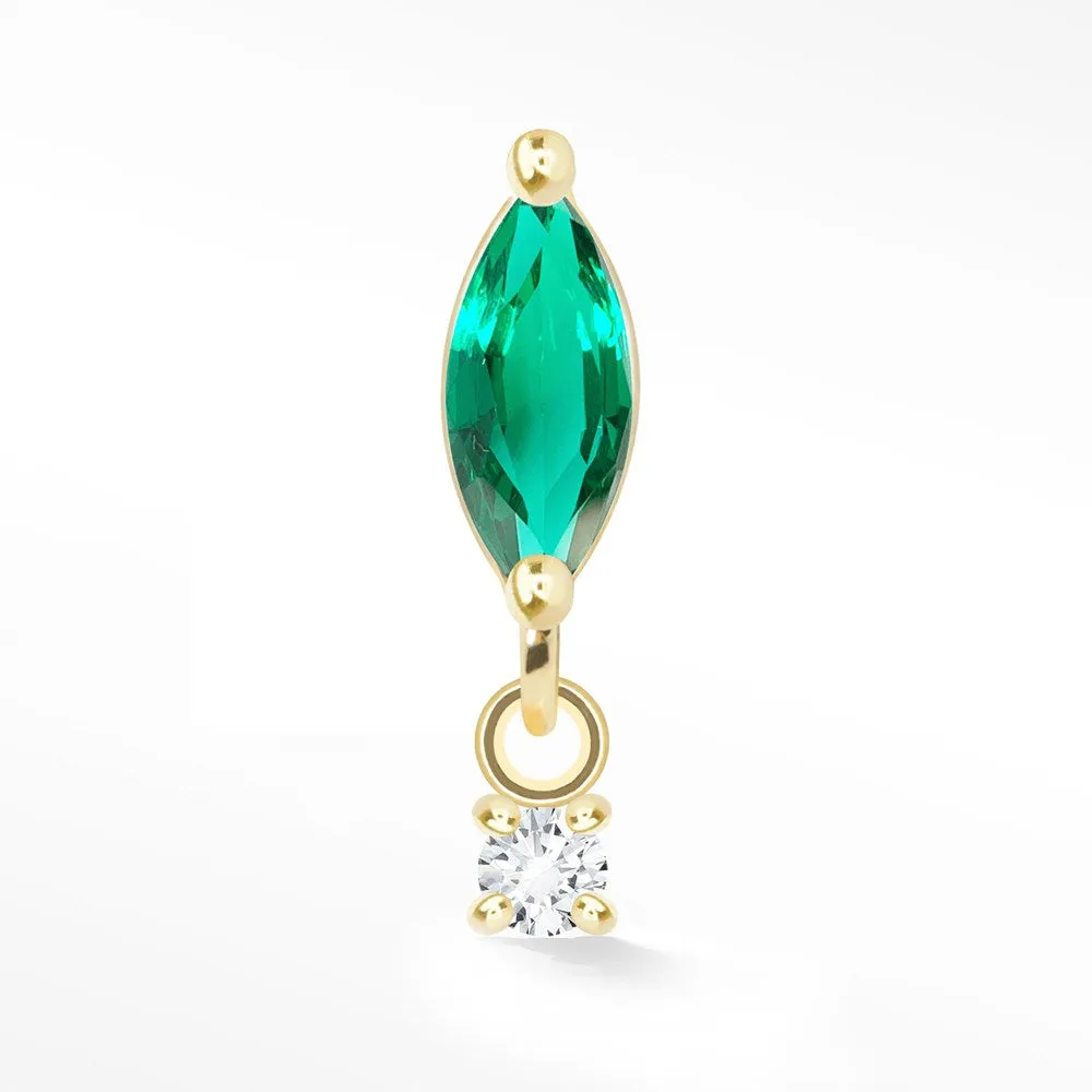 Emerald Flat Back Earring - 14k Yellow Gold - Move with Style