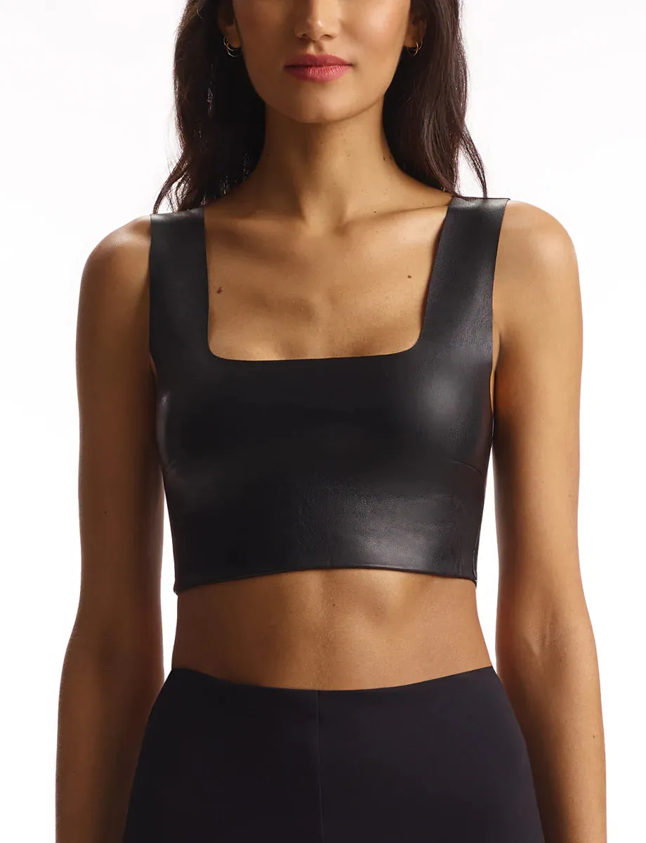 Faux Leather Square neck Crop Top