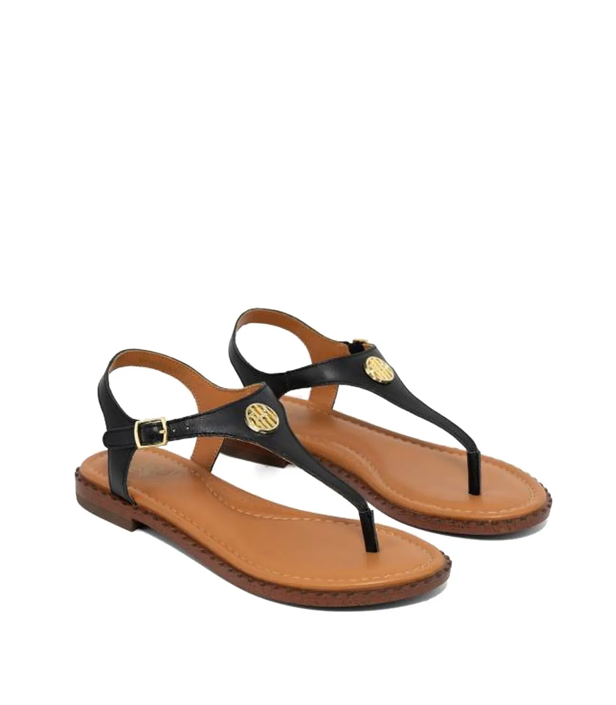 Flat black leather sandals - The Happy Monk Menorca 001