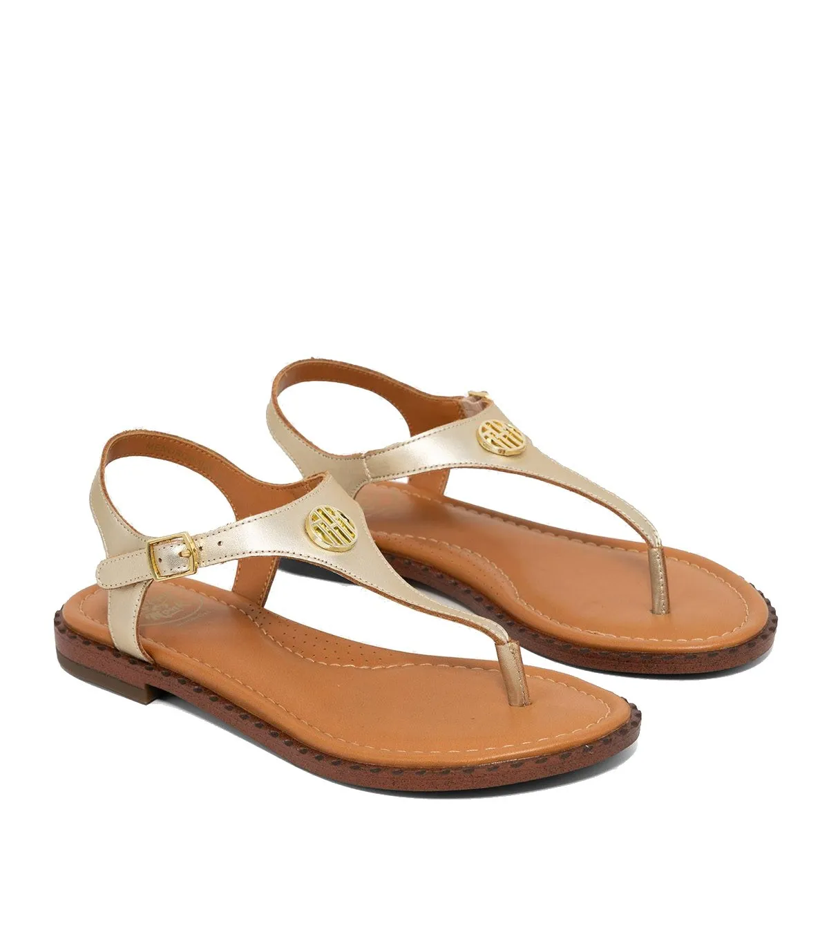 Flat leather sandals in platinum color The Happy Monk Menorca 001