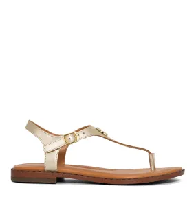 Flat leather sandals in platinum color The Happy Monk Menorca 001