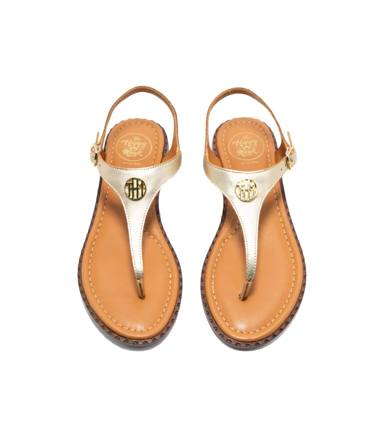 Flat leather sandals in platinum color The Happy Monk Menorca 001