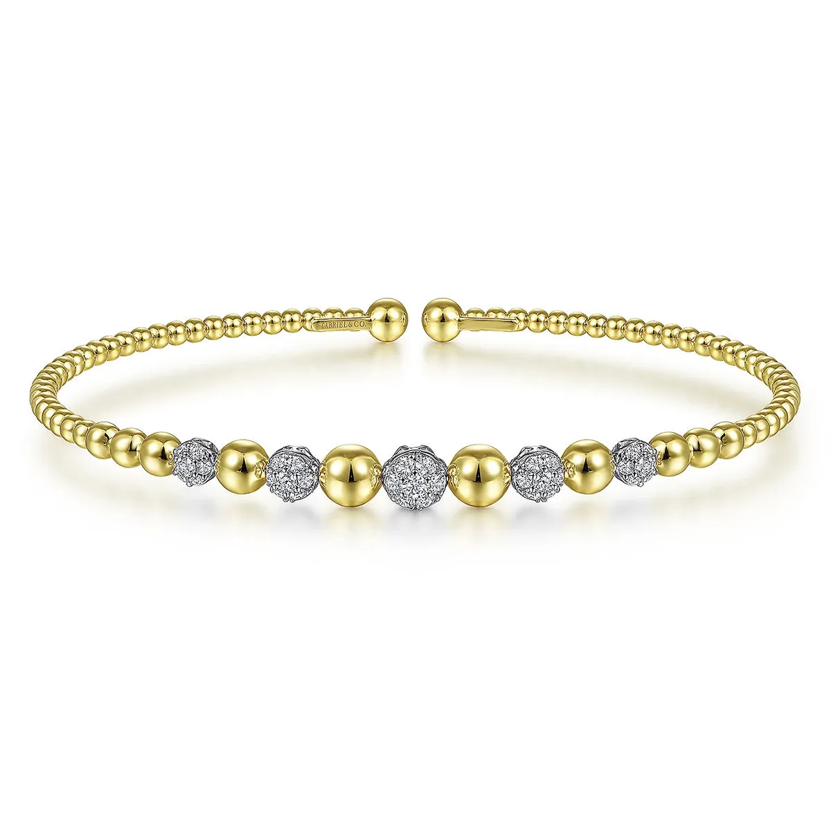 Gabriel Yellow-White Gold Bujukan Cuff Bracelet with Pave Diamond Stations