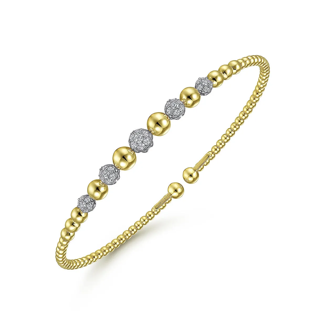 Gabriel Yellow-White Gold Bujukan Cuff Bracelet with Pave Diamond Stations