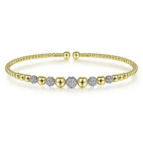 Gabriel Yellow-White Gold Bujukan Cuff Bracelet with Pave Diamond Stations