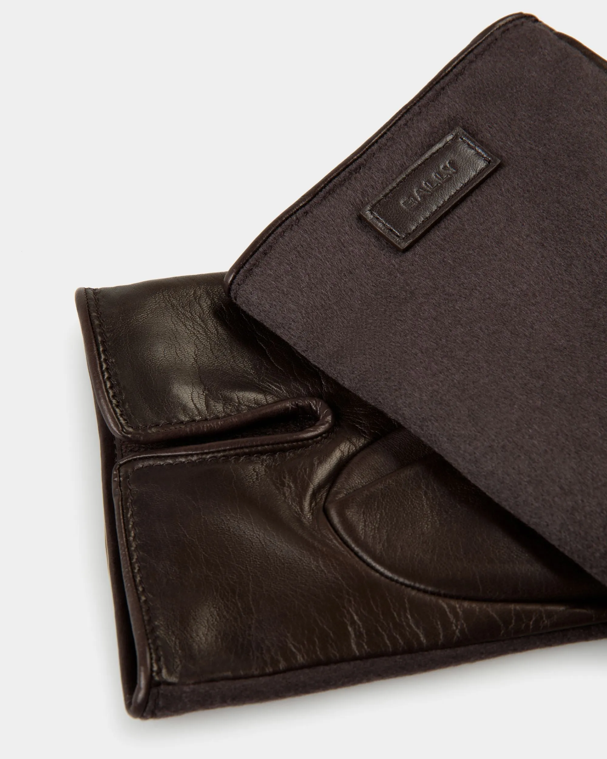 Gloves With Logo In Ebano Cashmere And Leather 