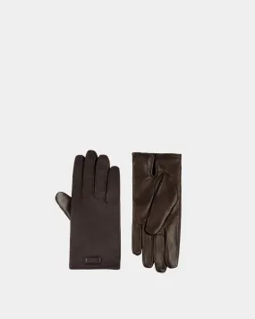 Gloves With Logo In Ebano Cashmere And Leather 