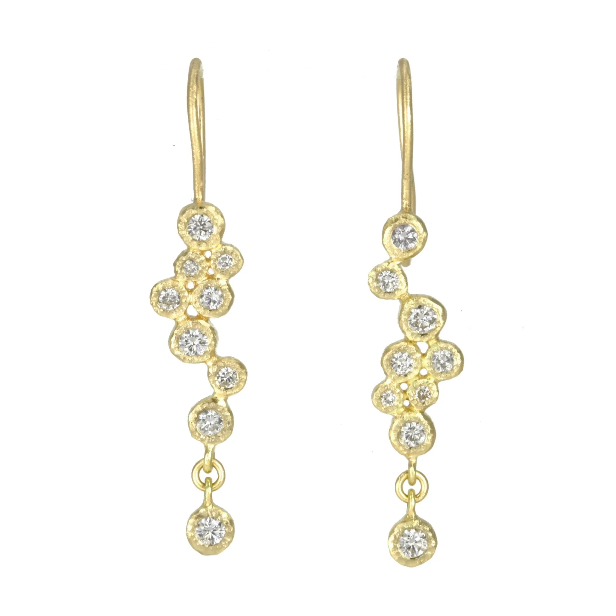 Gold Diamond Earrings with 9 Bezel-Set Diamonds