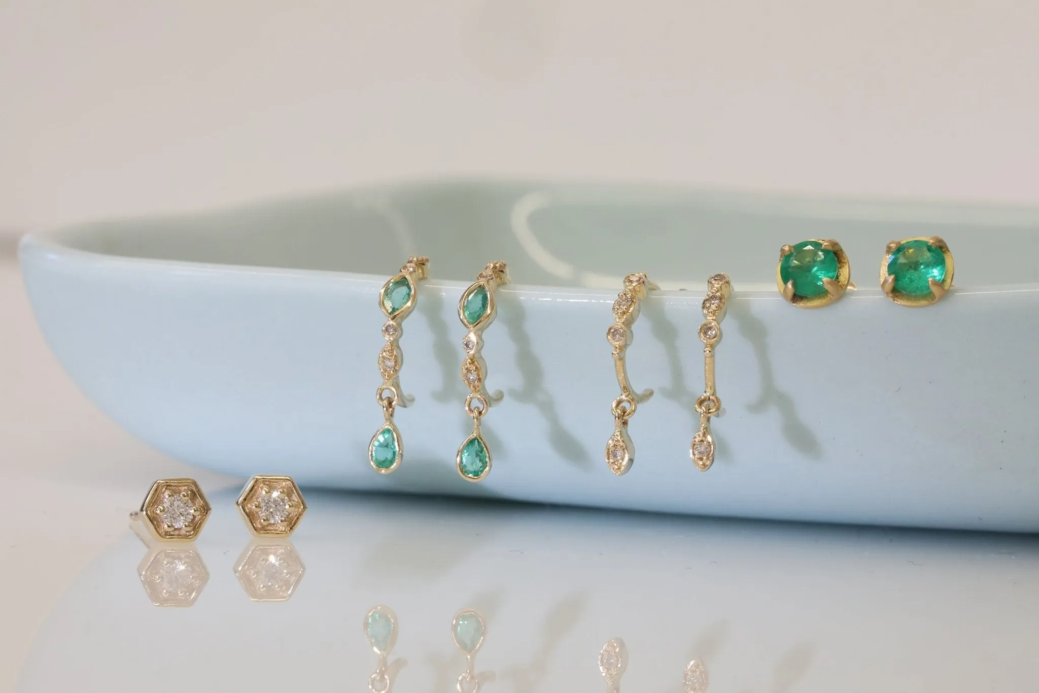 Gold, Emerald, and Diamond Eye Hoops