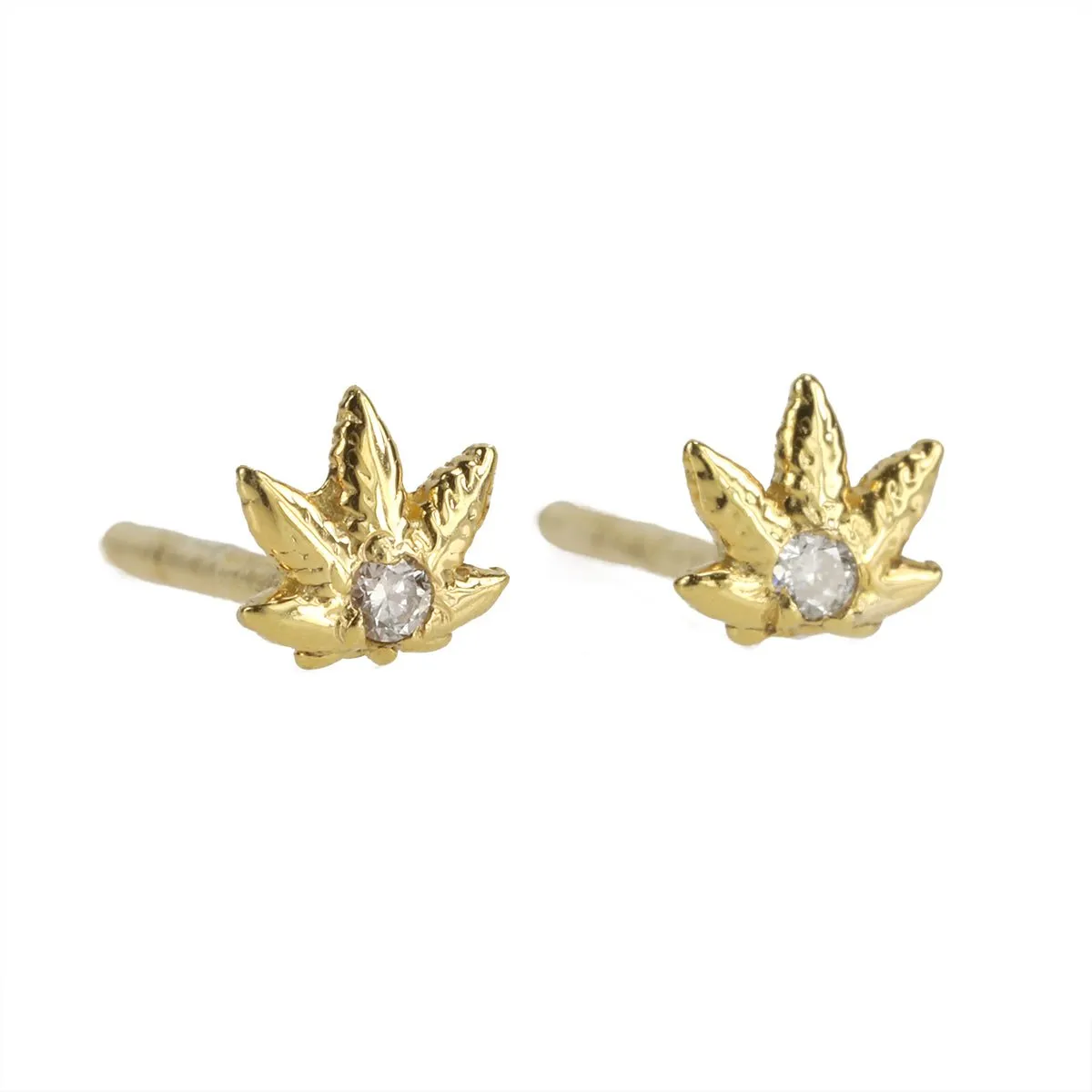 Gold Leaf Studs with Diamond Accent