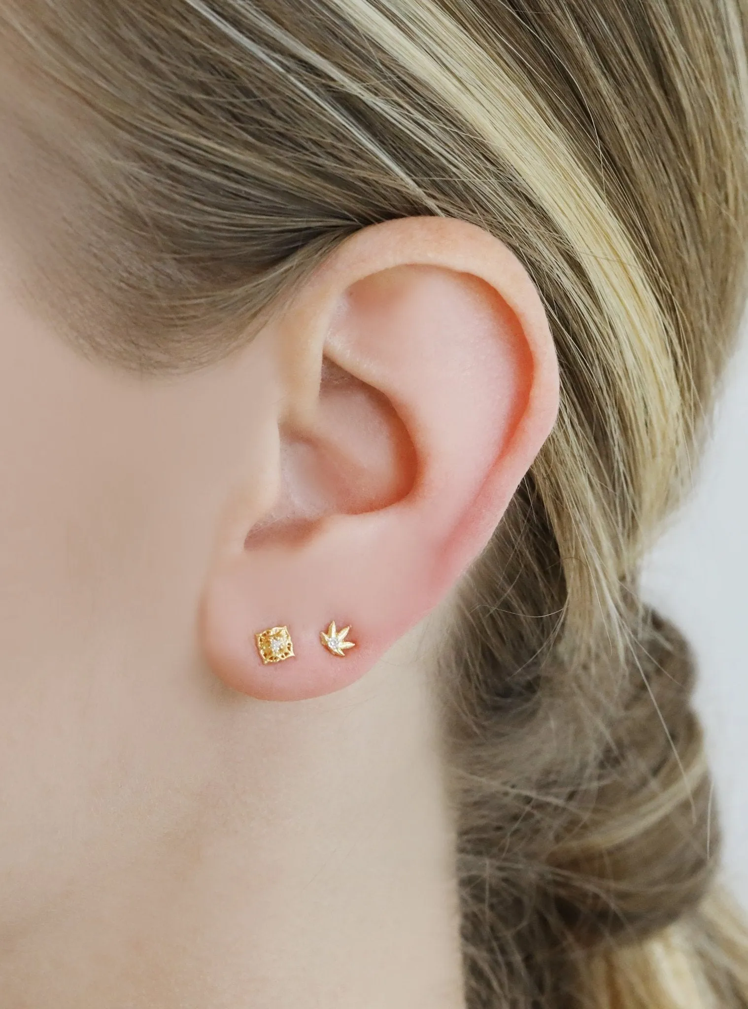 Gold Leaf Studs with Diamond Accent