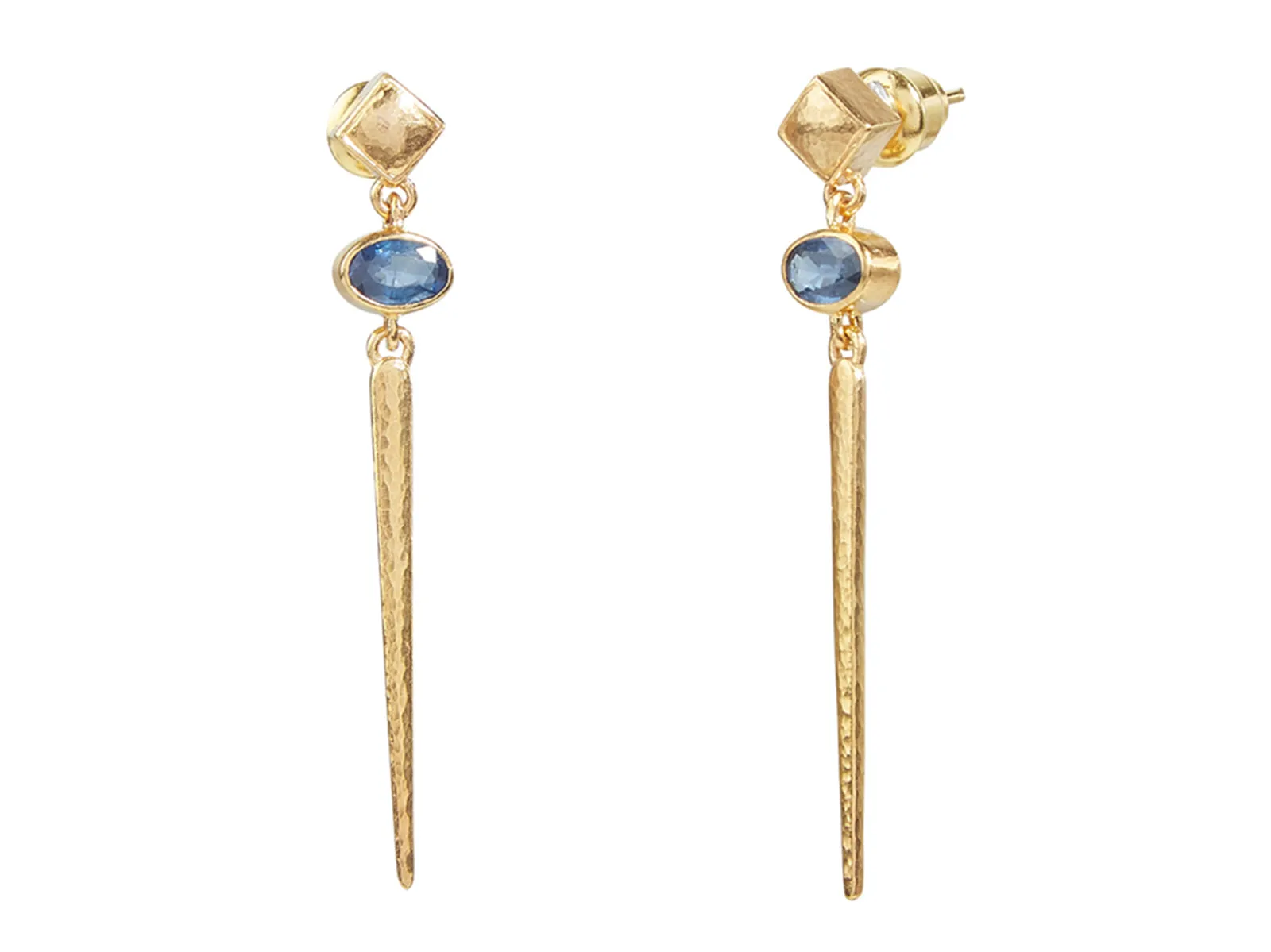 Gold Stiletto Earrings with Sapphire