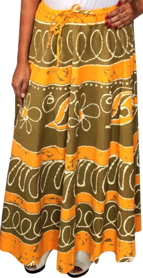 Green Batik Cotton Long Skirt - Indian Clothing for Women