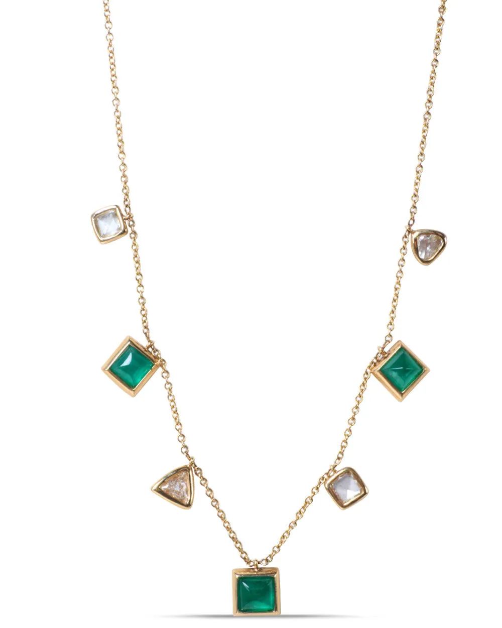 Green Emerald and Dazzling Diamond Pendant Necklace