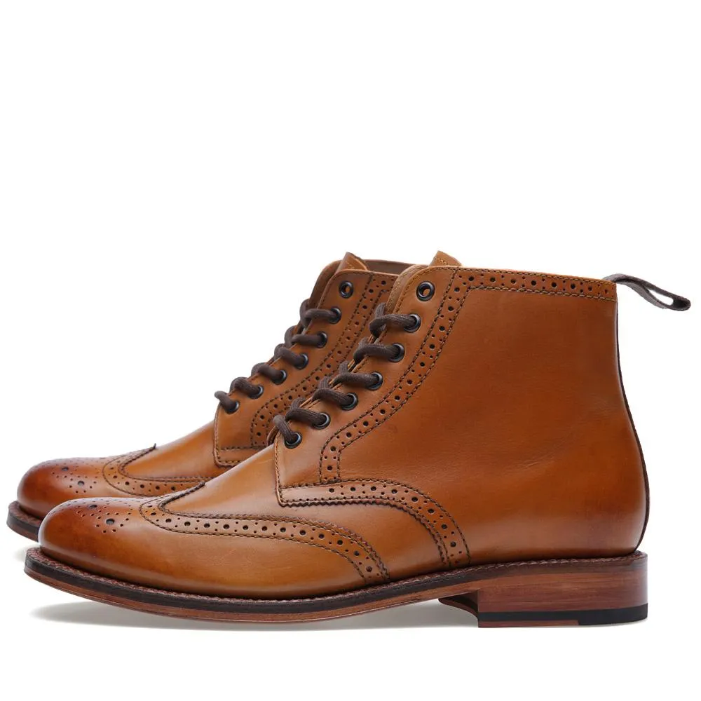 Grenson men's tan brogue derby boot