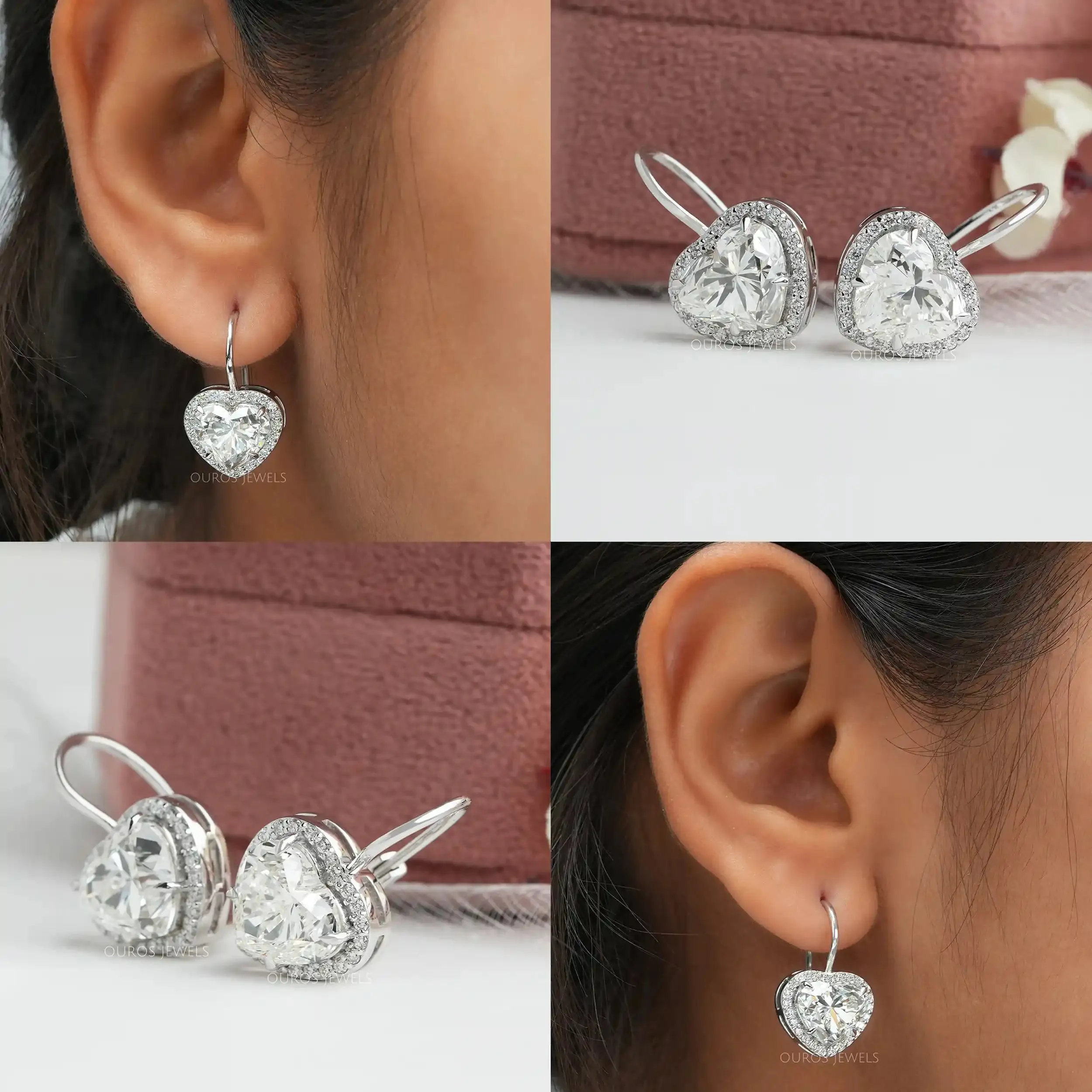 Heart Cut Lab Grown Diamond  Dangle  Earrings