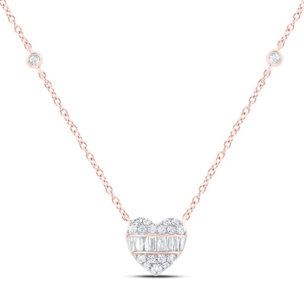 Heart Solitaire Baguette Diamond Pendant Necklace - 10K Gold.