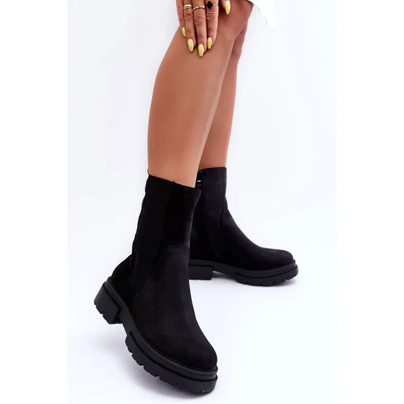 High Warm Boots Jodhpur Boots Nubuck Black Milca