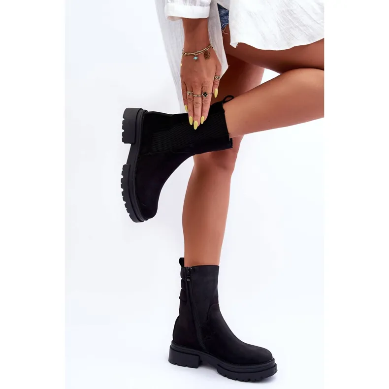 High Warm Boots Jodhpur Boots Nubuck Black Milca