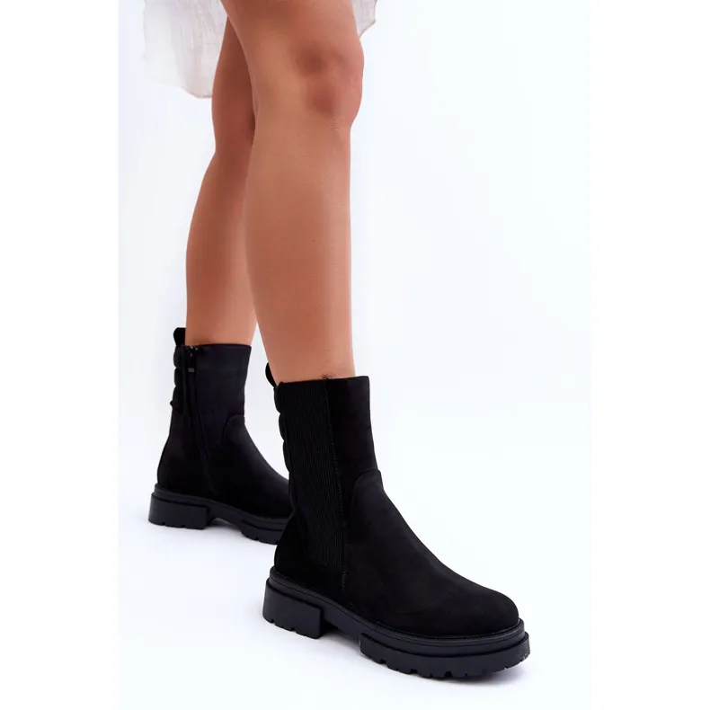 High Warm Boots Jodhpur Boots Nubuck Black Milca