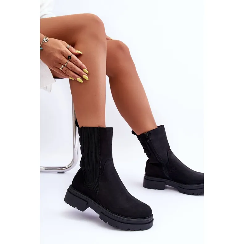 High Warm Boots Jodhpur Boots Nubuck Black Milca