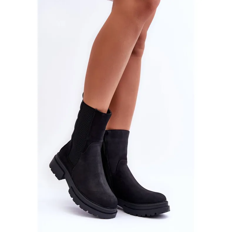 High Warm Boots Jodhpur Boots Nubuck Black Milca