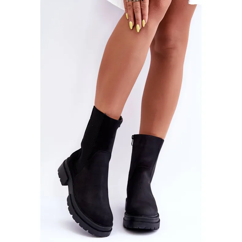 High Warm Boots Jodhpur Boots Nubuck Black Milca