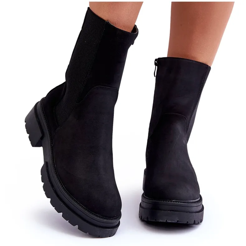 High Warm Boots Jodhpur Boots Nubuck Black Milca