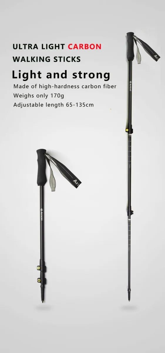 Hiking Pole / Ultralight Carbon Fiber Nordic Walking Stick 340g Aricxi - Flip Locks Ultralight