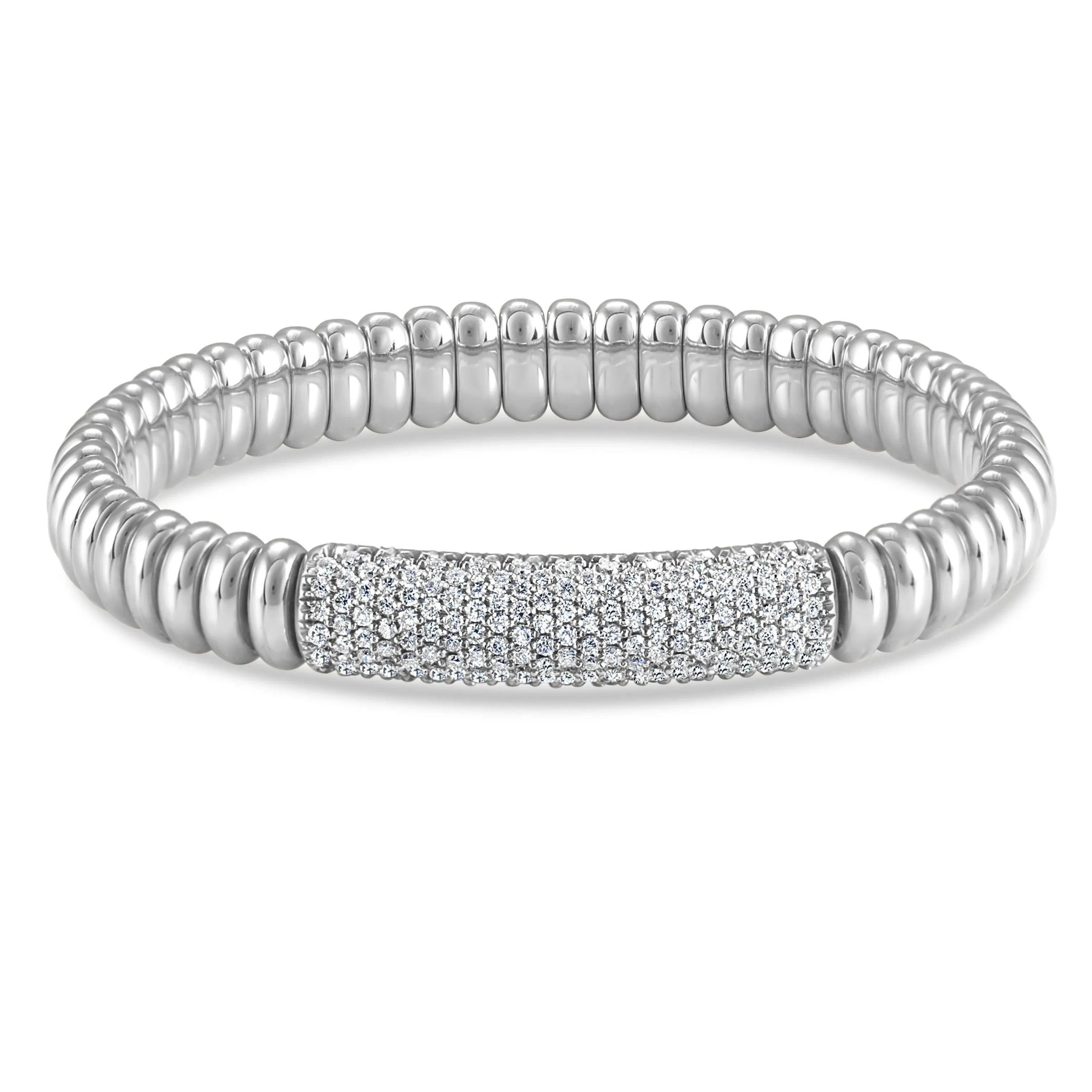 Hulchi Belluni Bracelet White Gold with Pave Diamond ID Bar, Stretch Stackable - 22344-WW