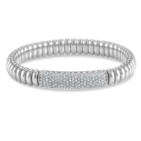 Hulchi Belluni Bracelet White Gold with Pave Diamond ID Bar, Stretch Stackable - 22344-WW