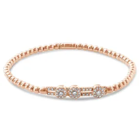 Hulchi Belluni Rose Gold Fidget Bracelet: Three Pave Diamond Stations, Stretch Stackable