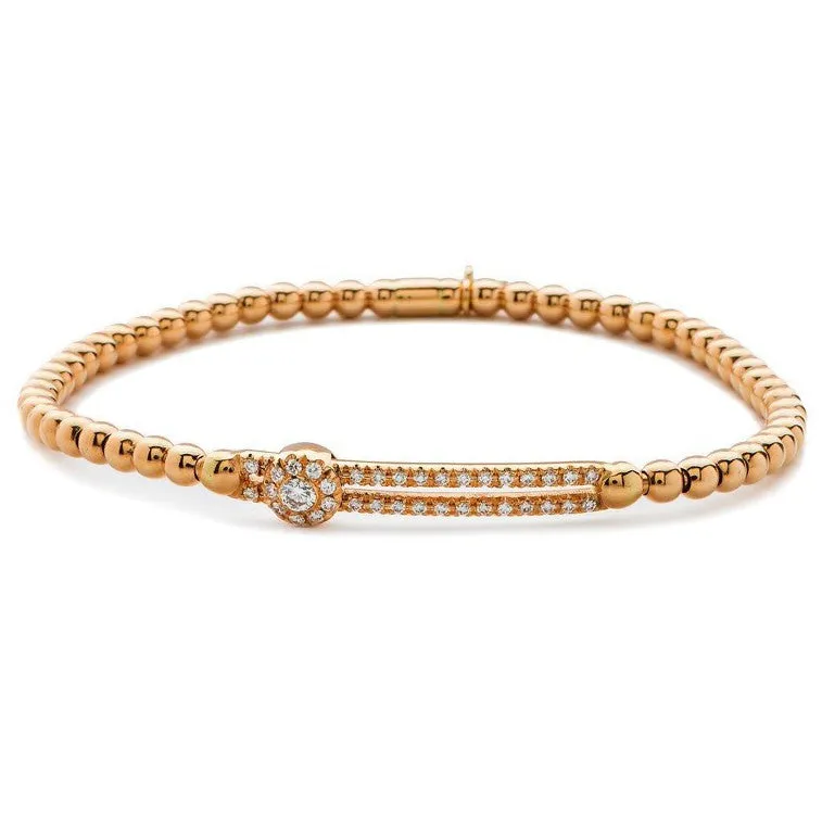 Hulchi Belluni Rose Gold Stretch Stackable Fidget Bracelet with Single Pave Diamond Moveable Station