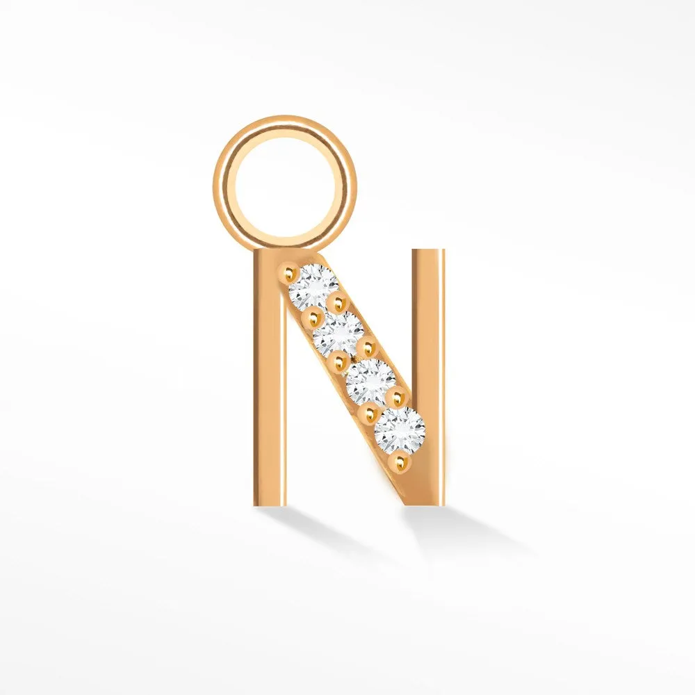 Initial 5mm with Pave LG Diamonds on 14k Rose Gold Charms for Permanent Jewelry