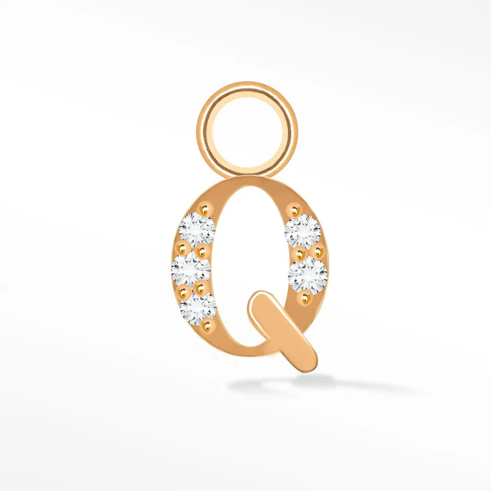 Initial 5mm with Pave LG Diamonds on 14k Rose Gold Charms for Permanent Jewelry