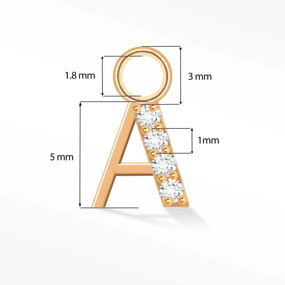 Initial 5mm with Pave LG Diamonds on 14k Rose Gold Charms for Permanent Jewelry