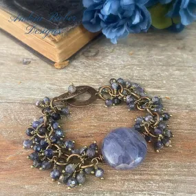 Iolite gmestone, bronze metal, bracelet, jewelry