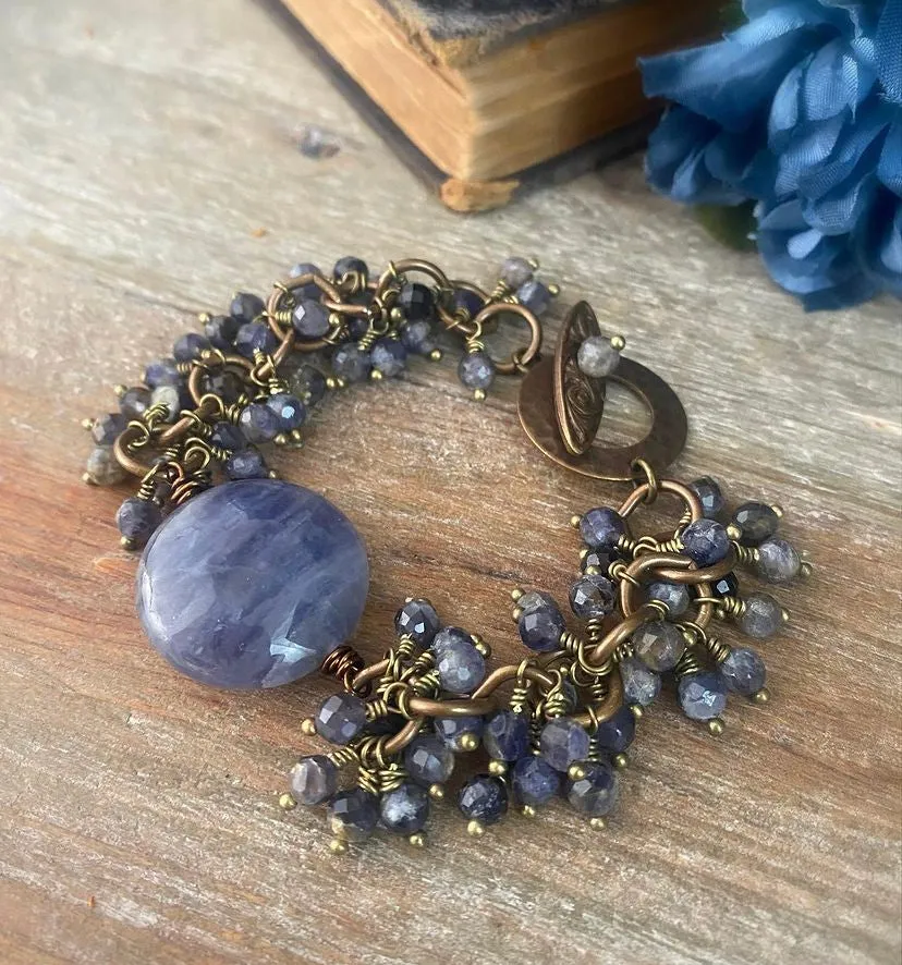 Iolite gmestone, bronze metal, bracelet, jewelry