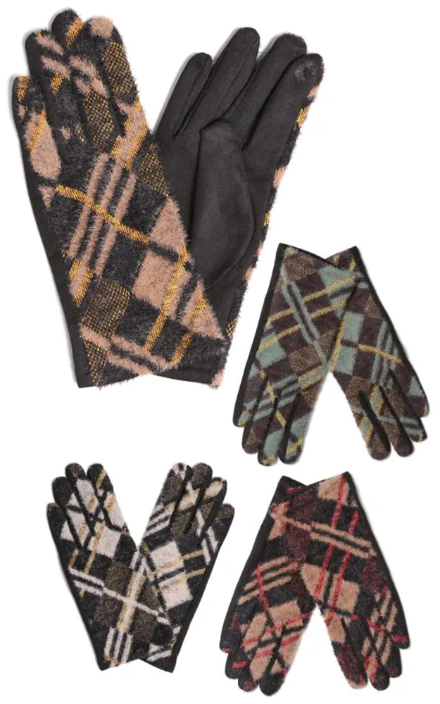 JG914 Lurex Plaid Touch Screen Gloves (12prs Pack)