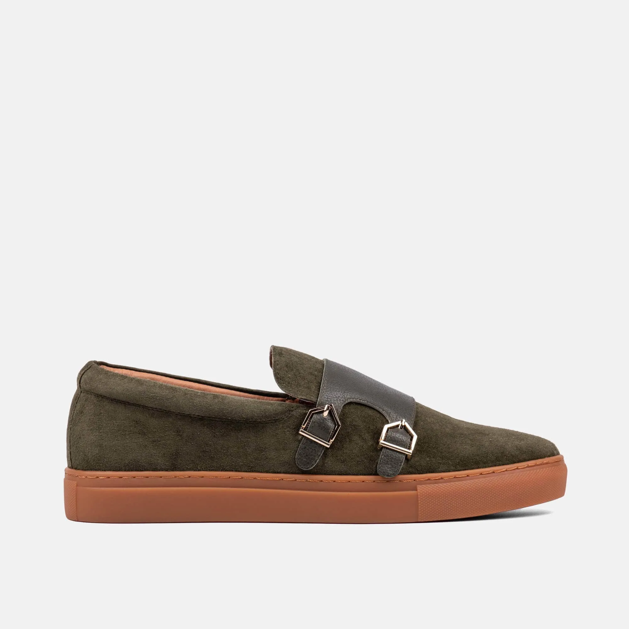 Kyler Leather Monk Strap Sneakers, Olive