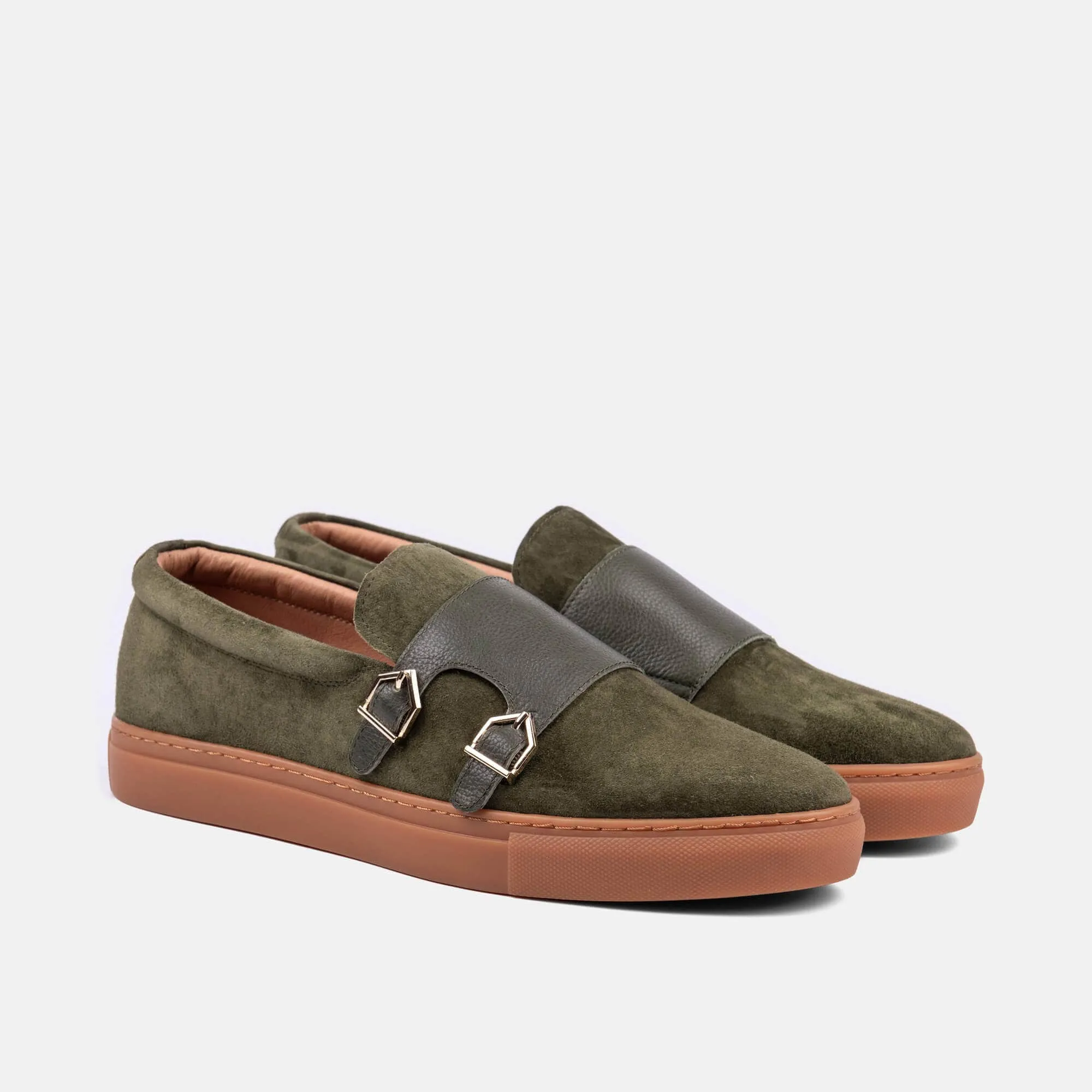 Kyler Leather Monk Strap Sneakers, Olive