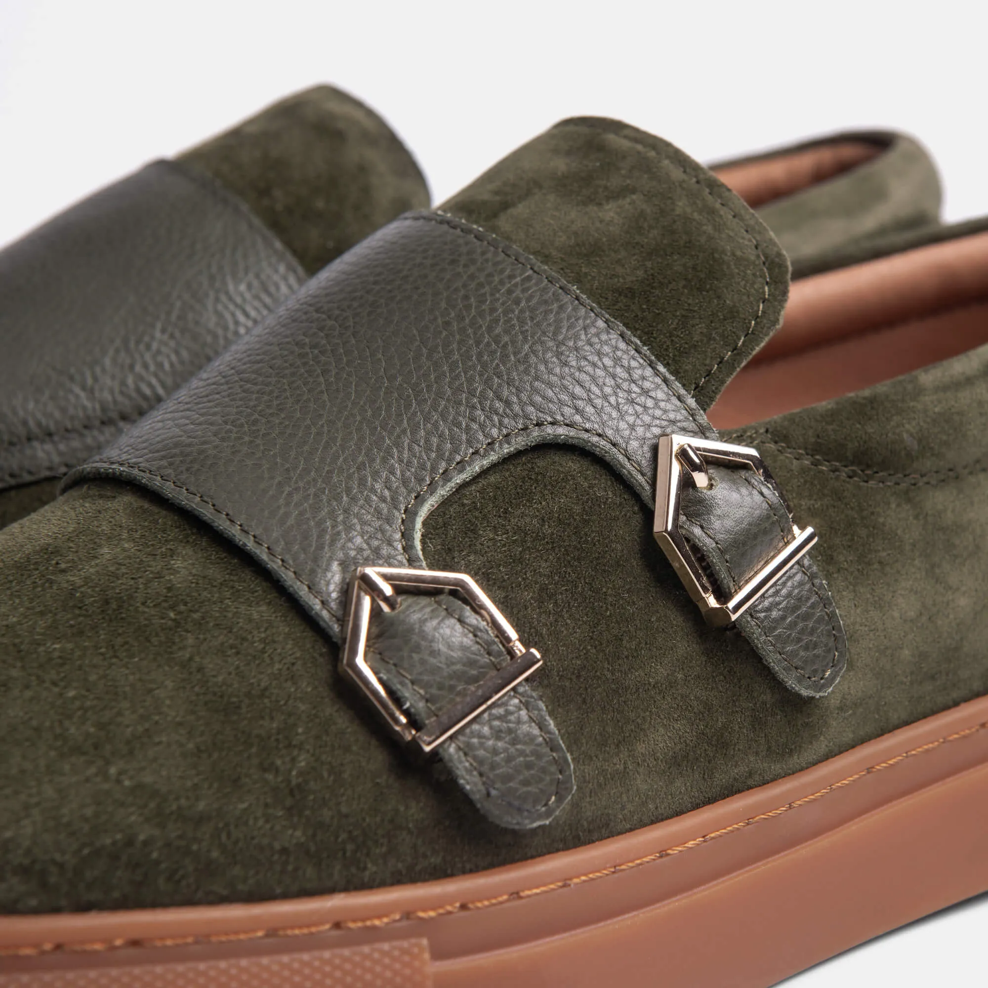 Kyler Leather Monk Strap Sneakers, Olive