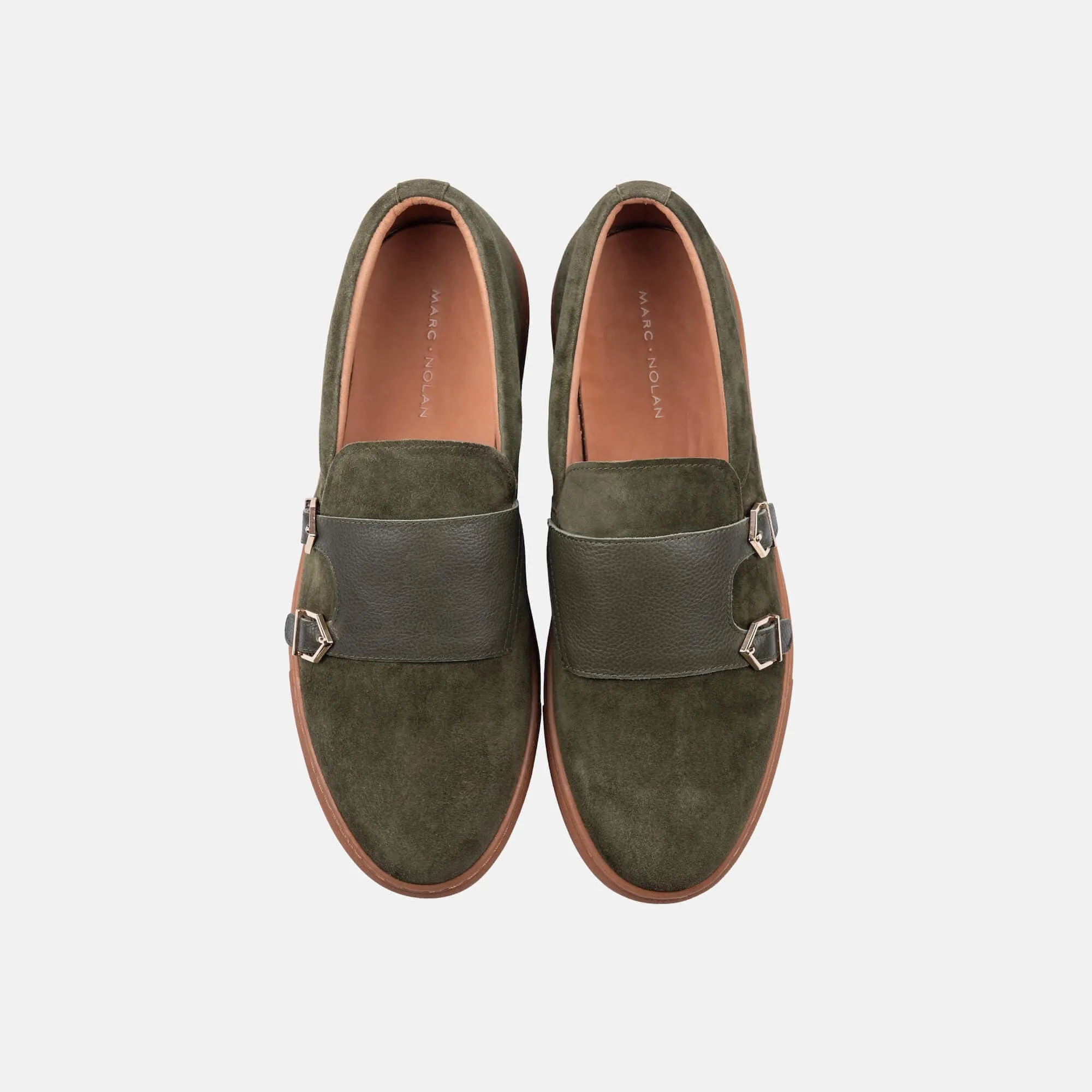 Kyler Leather Monk Strap Sneakers, Olive