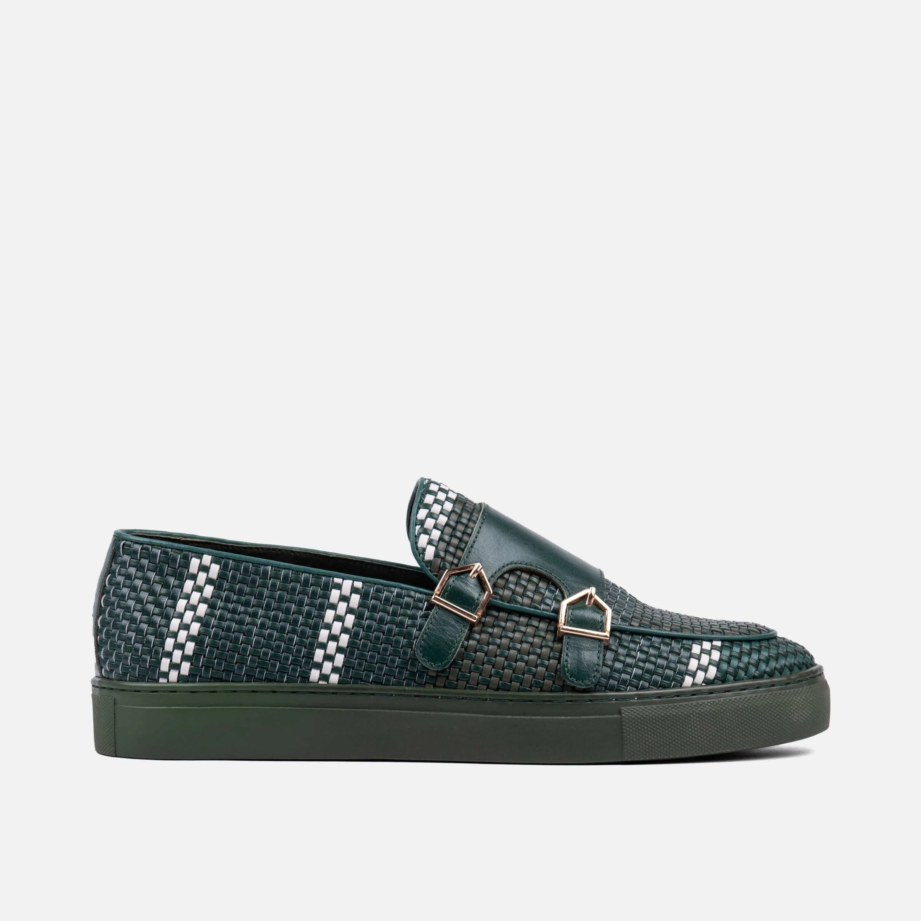 Kyler Woven Leather Monk Strap Sneakers - Seaweed