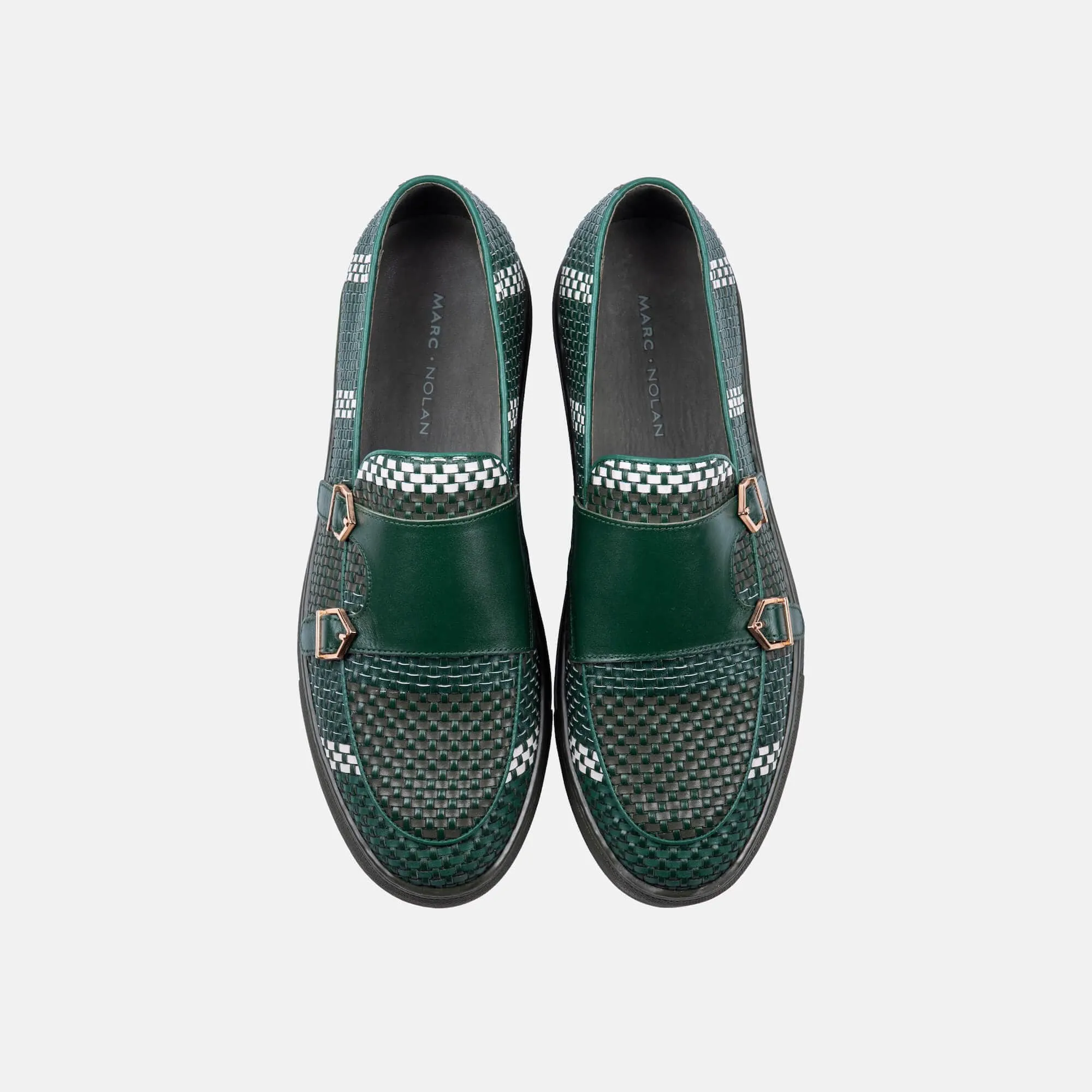 Kyler Woven Leather Monk Strap Sneakers - Seaweed