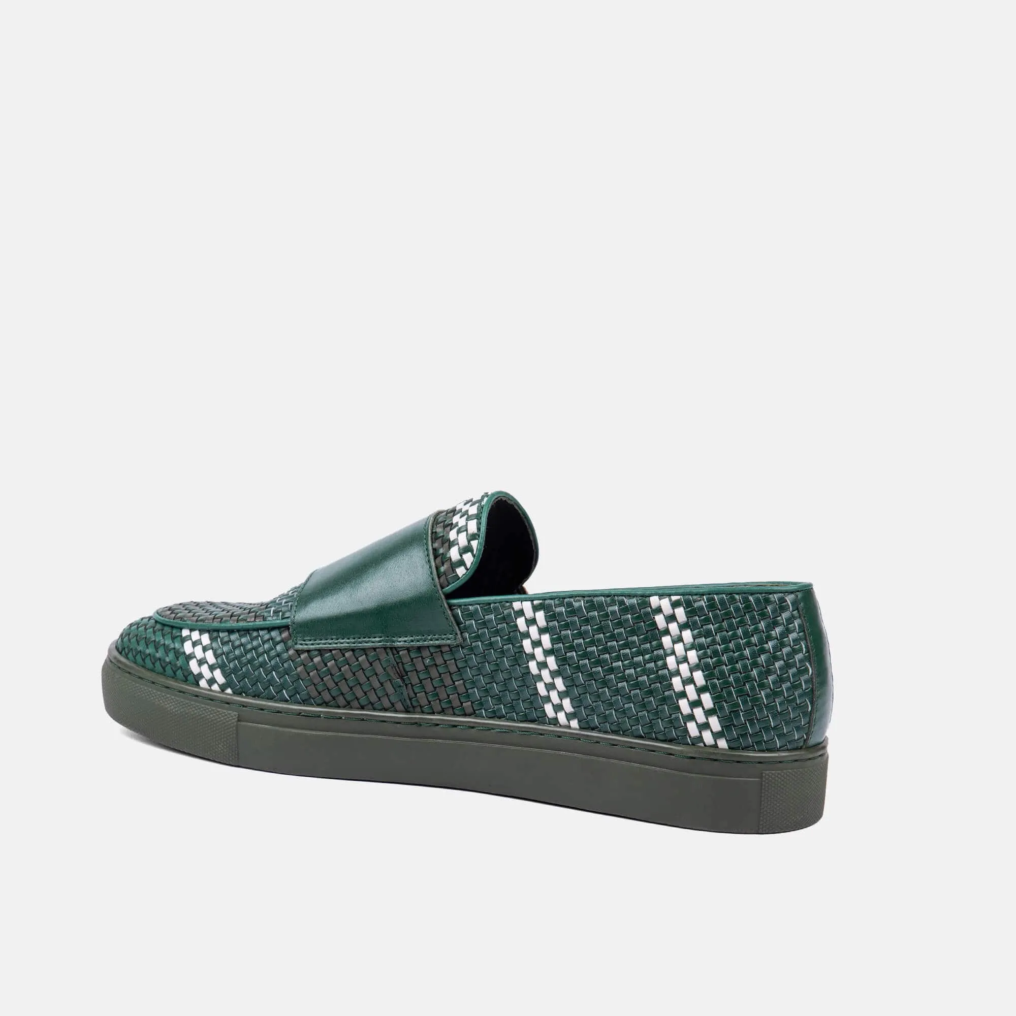 Kyler Woven Leather Monk Strap Sneakers - Seaweed