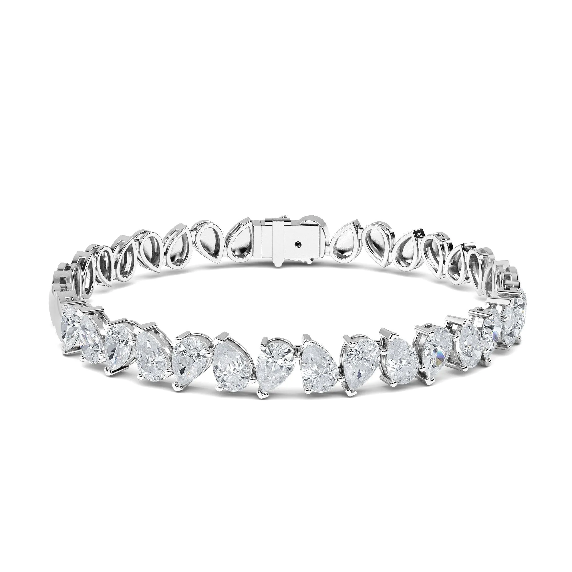 Lab Grown Diamond Pear Shapes Tennis Bracelet - 14k White Gold, 8.00ct