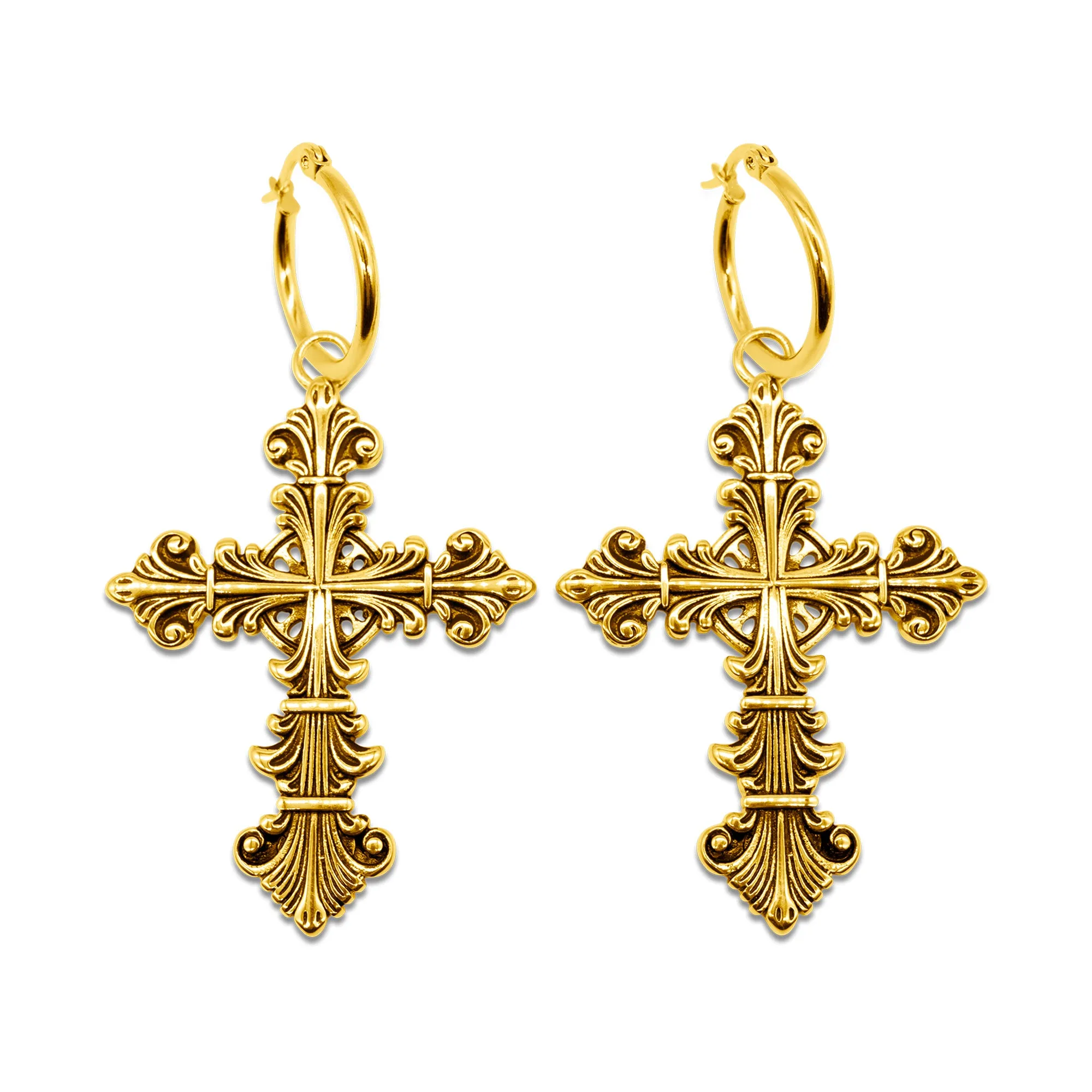 Lament Cross Hoop Earrings Gold